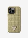 Guess Guess ovitek s kovinskim logotipom Trikotnik s kristali za iPhone 14 Pro Max Gold