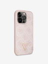 Guess PU 4G Strass Triangle Metal Logo Zadní Kryt pro iPhone 15 Pro Pink Ovitek za telefon