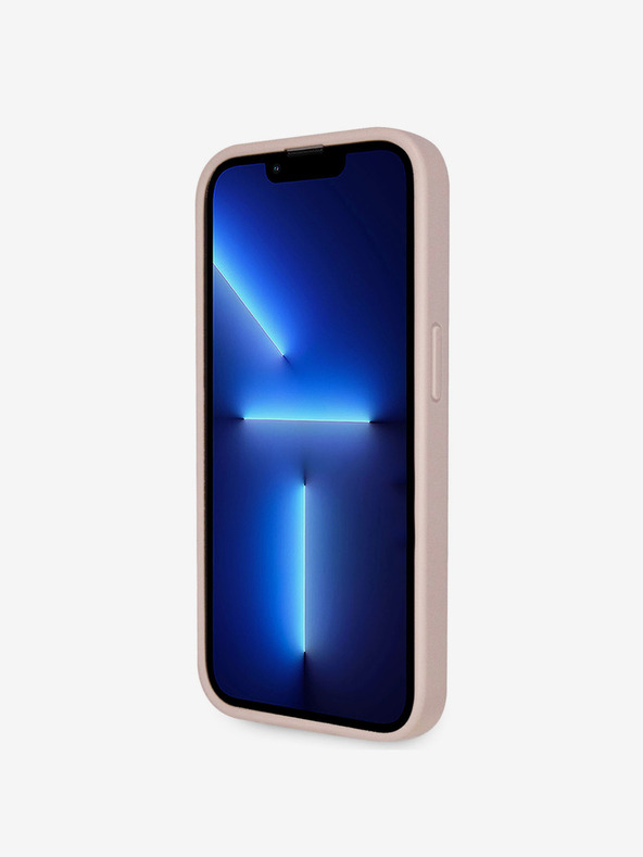 Guess PU 4G Strass Triangle Metal Logo Zadní Kryt pro iPhone 15 Pro Pink Ovitek za telefon