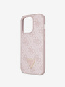 Guess PU 4G Strass Triangle Metal Logo Zadní Kryt pro iPhone 15 Pro Pink Ovitek za telefon