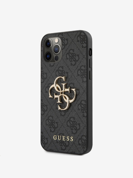 Guess Guess PU 4G Metal Logo hrbtni ovitek za iPhone 12 Pro Max Grey