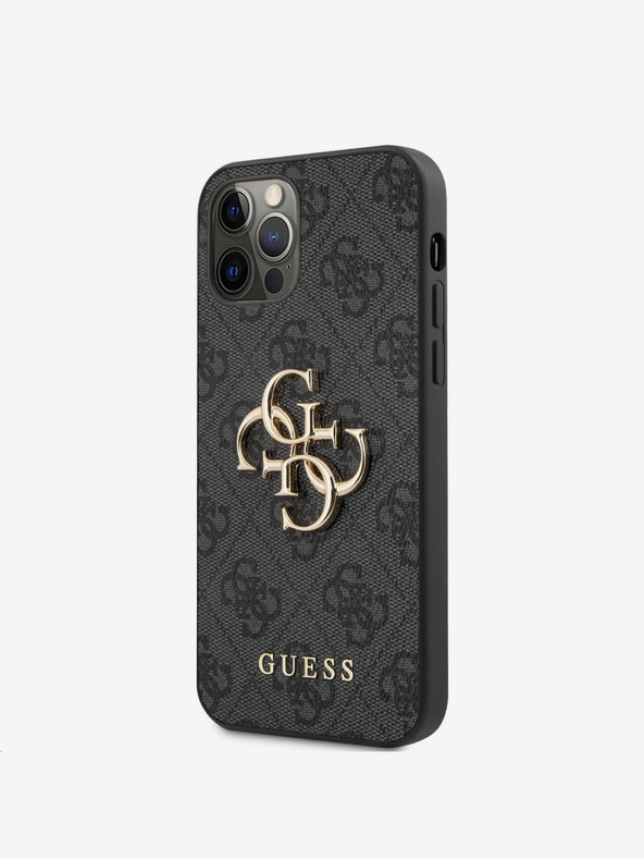 Guess Guess PU 4G Metal Logo hrbtni ovitek za iPhone 12 Pro Max Grey
