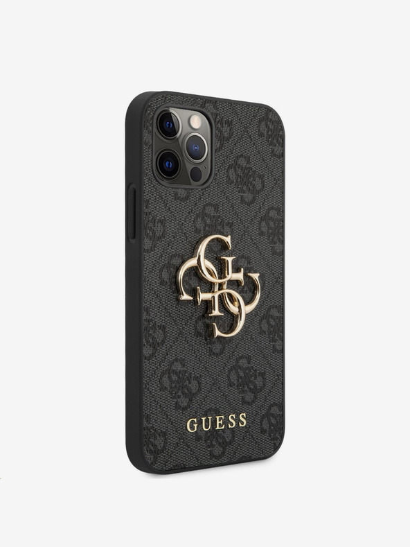 Guess Guess PU 4G Metal Logo hrbtni ovitek za iPhone 12 Pro Max Grey