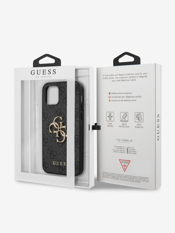 Guess Guess PU 4G Metal Logo hrbtni ovitek za iPhone 12 Pro Max Grey