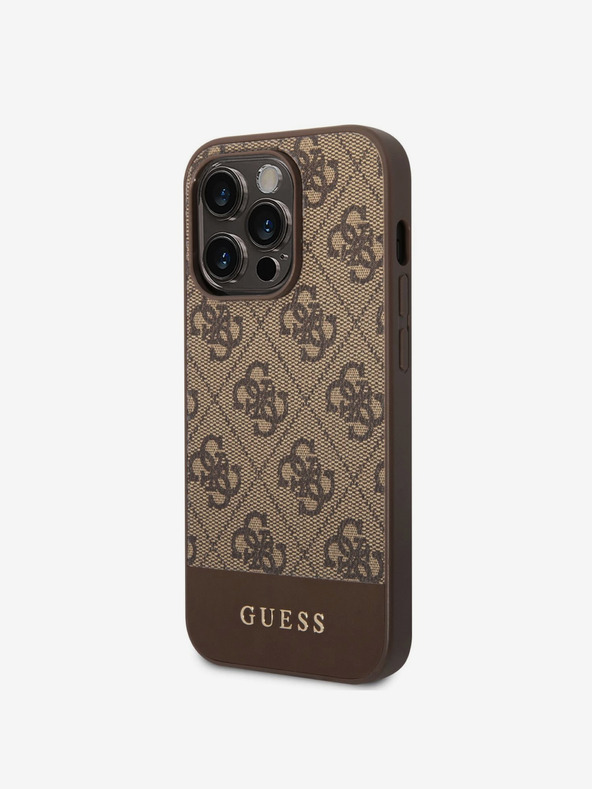 Guess Guess PU 4G črtasti zadnji ovitek za iPhone 14 Pro rjave barve