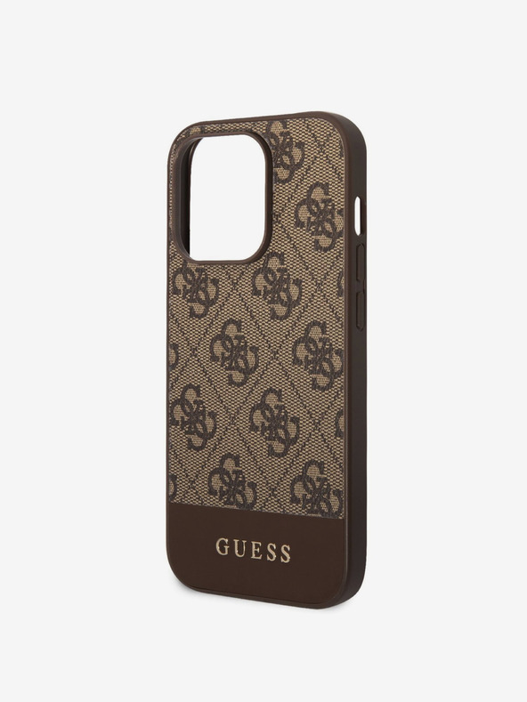 Guess Guess PU 4G črtasti zadnji ovitek za iPhone 14 Pro rjave barve