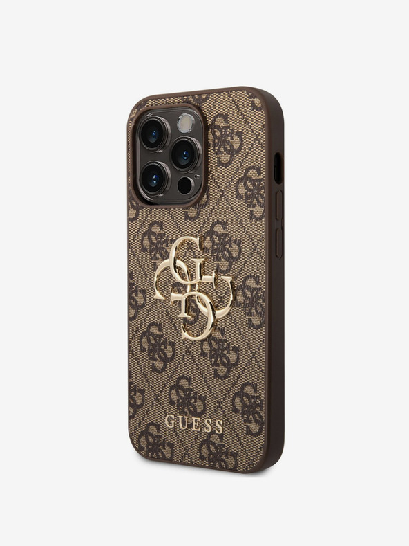 Guess PU 4G Metal Logo Zadní Kryt pro iPhone 15 Pro Max Brown Ovitek za telefon