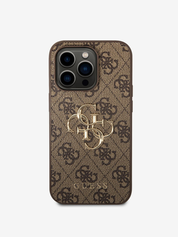 Guess PU 4G Metal Logo Zadní Kryt pro iPhone 15 Pro Max Brown Ovitek za telefon