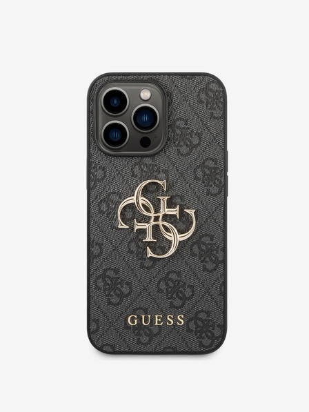 Guess Guess PU 4G kovinski logotip hrbtni ovitek za iPhone 14 Pro siv