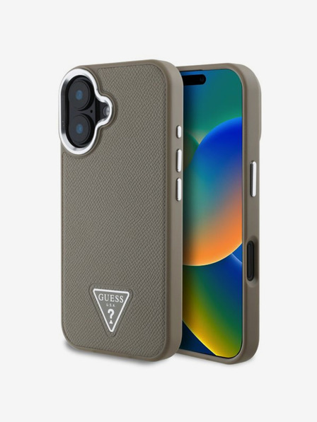 Guess Guess PU Grained Triangle Logo Back Cover za iPhone 16 Brown