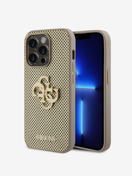 Guess Guess PU perforiran 4G kovinski hrbtni ovitek z bleščicami za iPhone 15 Pro zlati