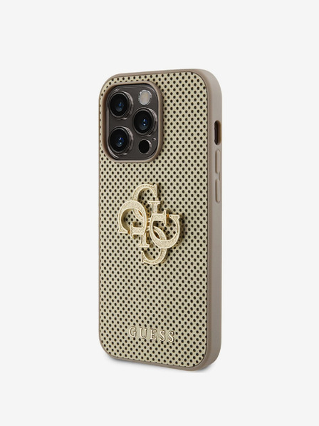 Guess Guess PU perforiran 4G kovinski hrbtni ovitek z bleščicami za iPhone 15 Pro zlati