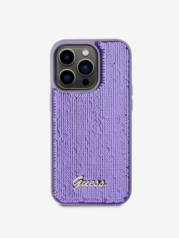 Guess Guess Sequin Script Logo zadnji ovitek za iPhone 14 Pro Purple