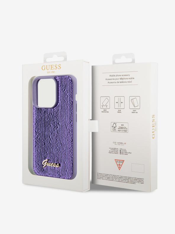 Guess Guess Sequin Script Logo zadnji ovitek za iPhone 14 Pro Purple