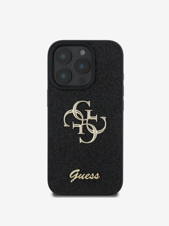 Guess Guess PU Fixed Glitter 4G Metal Logo Back Cover za iPhone 16 Pro Black