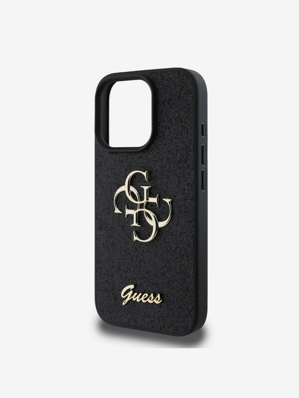 Guess Guess PU Fixed Glitter 4G Metal Logo Back Cover za iPhone 16 Pro Black