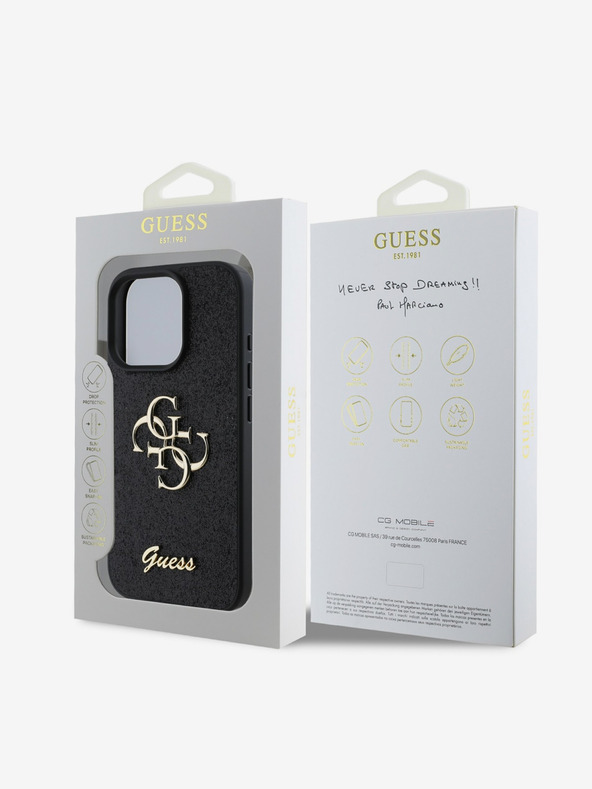 Guess Guess PU Fixed Glitter 4G Metal Logo Back Cover za iPhone 16 Pro Black