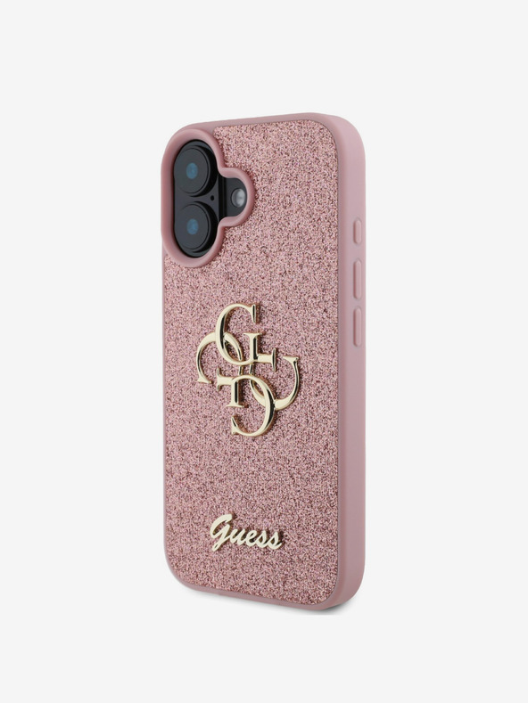 Guess Guess PU Fixed Glitter 4G Metal Logo Back Cover za iPhone 16 Pink