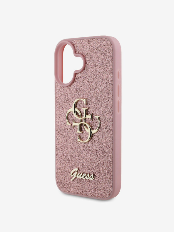 Guess Guess PU Fixed Glitter 4G Metal Logo Back Cover za iPhone 16 Pink