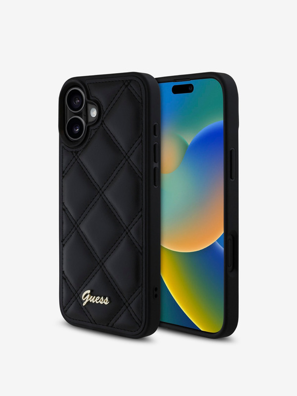 Guess Guess PU usnjeni prešiti zadnji ovitek za iPhone 16 Plus črn