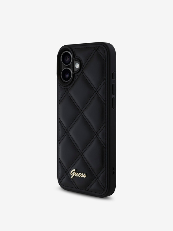 Guess Guess PU usnjeni prešiti zadnji ovitek za iPhone 16 Plus črn