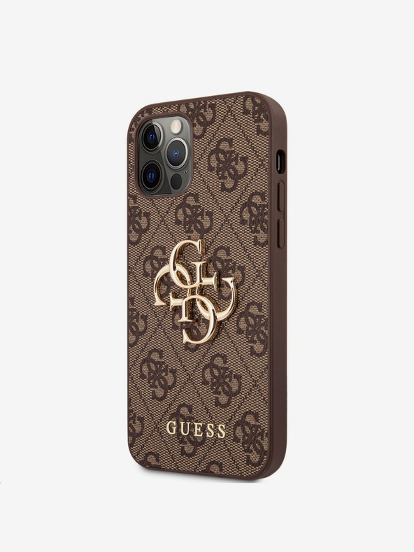 Guess Guess PU 4G kovinski logotip hrbtni ovitek za iPhone 12/12 Pro Brown