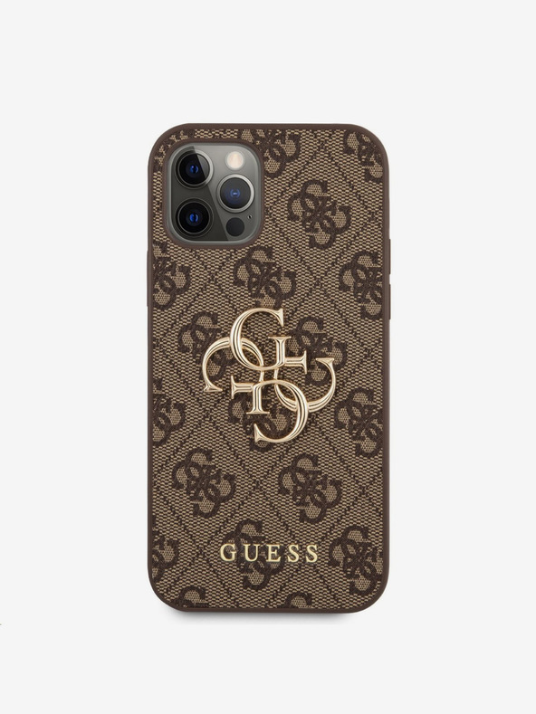Guess Guess PU 4G kovinski logotip hrbtni ovitek za iPhone 12/12 Pro Brown