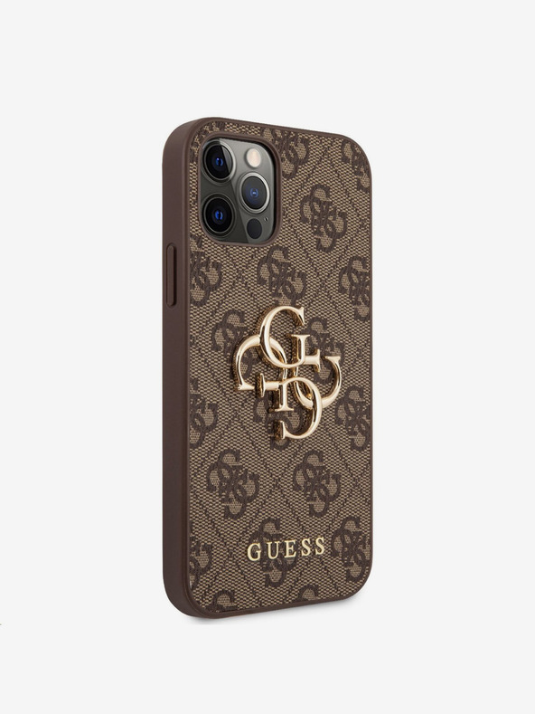 Guess Guess PU 4G kovinski logotip hrbtni ovitek za iPhone 12/12 Pro Brown