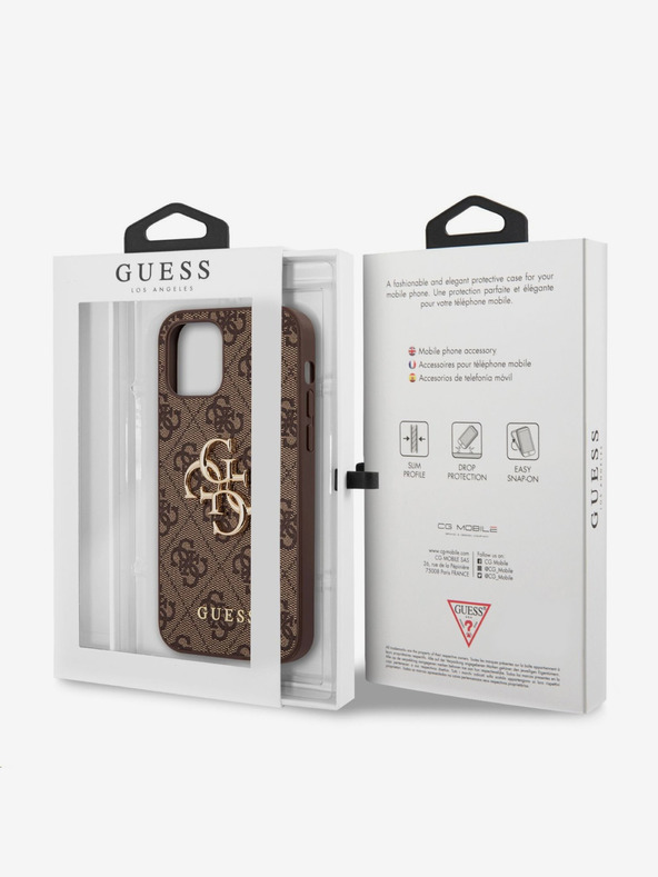 Guess Guess PU 4G kovinski logotip hrbtni ovitek za iPhone 12/12 Pro Brown