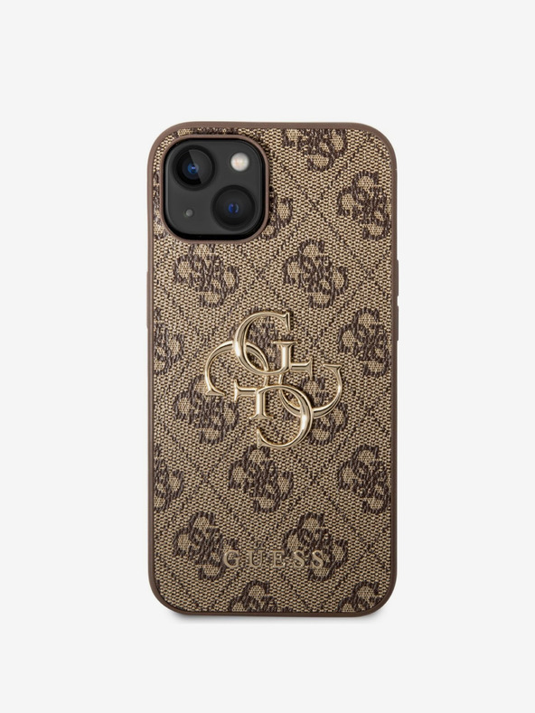 Guess Guess PU 4G kovinski logotip hrbtni ovitek za iPhone 14 rjav