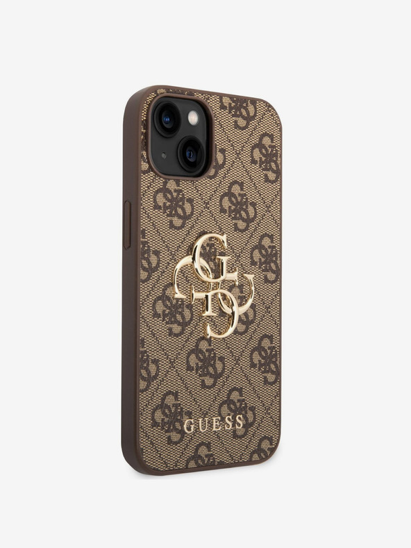 Guess Guess PU 4G kovinski logotip hrbtni ovitek za iPhone 14 rjav