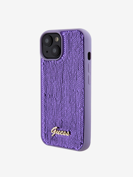 Guess Guess Sequin Script Logo hrbtni ovitek za iPhone 15 Plus Purple