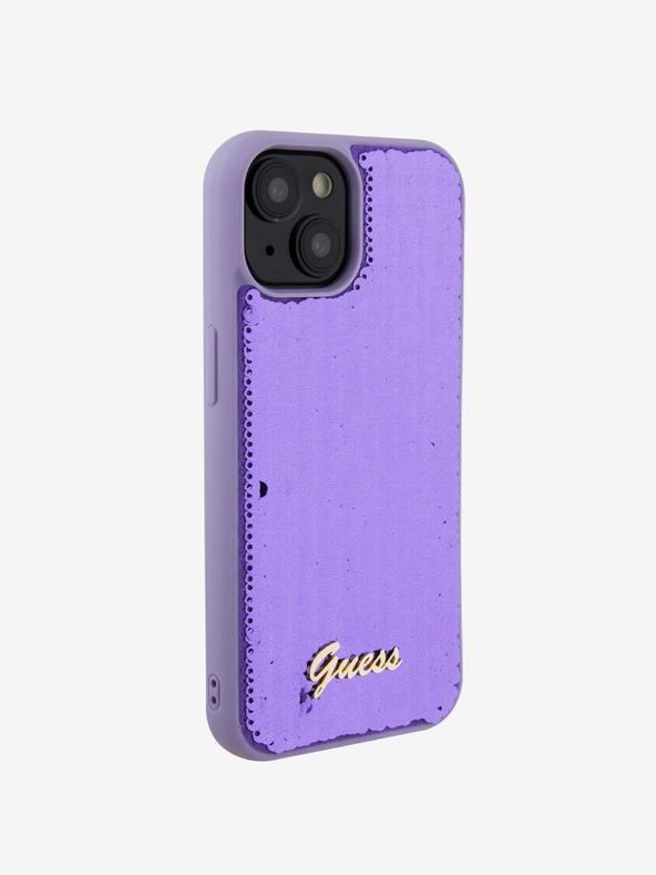 Guess Guess Sequin Script Logo hrbtni ovitek za iPhone 15 Plus Purple