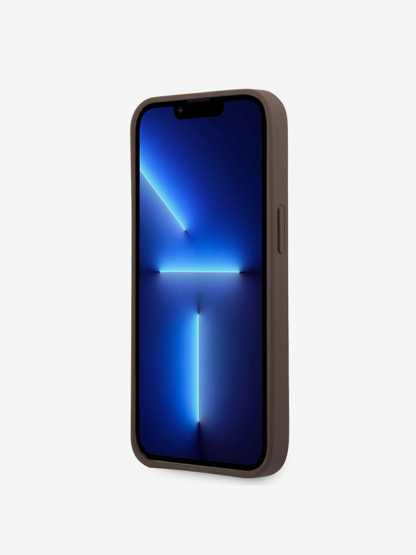 Guess PU 4G Metal Logo Zadní Kryt pro iPhone 14 Pro Brown Ovitek za telefon