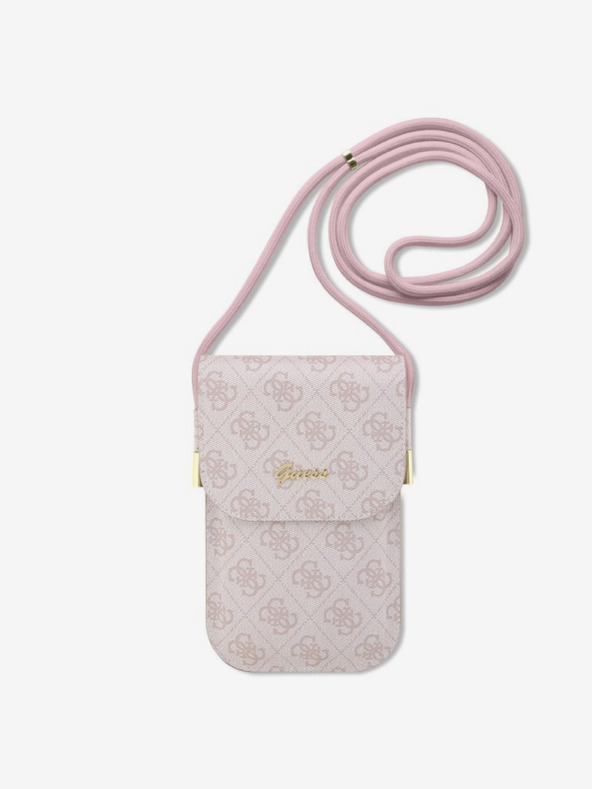 Guess Guess PU 4G kovinski logotip z napisom za telefon roza