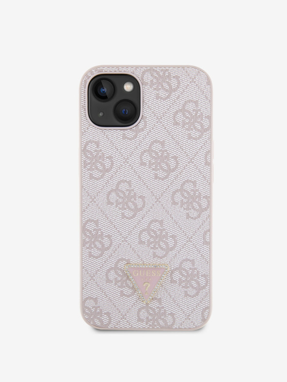 Guess Guess PU 4G Strass Triangle Metal Logo Back Cover za iPhone 15 Pink