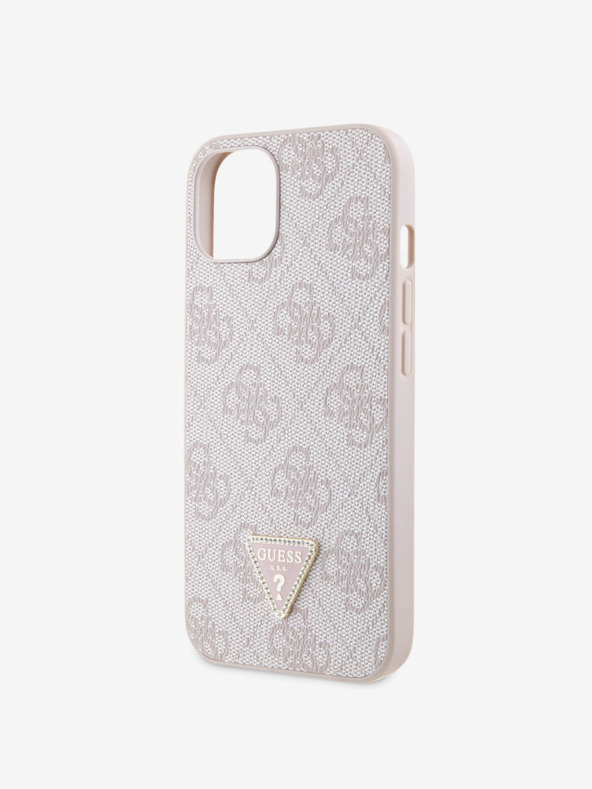 Guess Guess PU 4G Strass Triangle Metal Logo Back Cover za iPhone 15 Pink