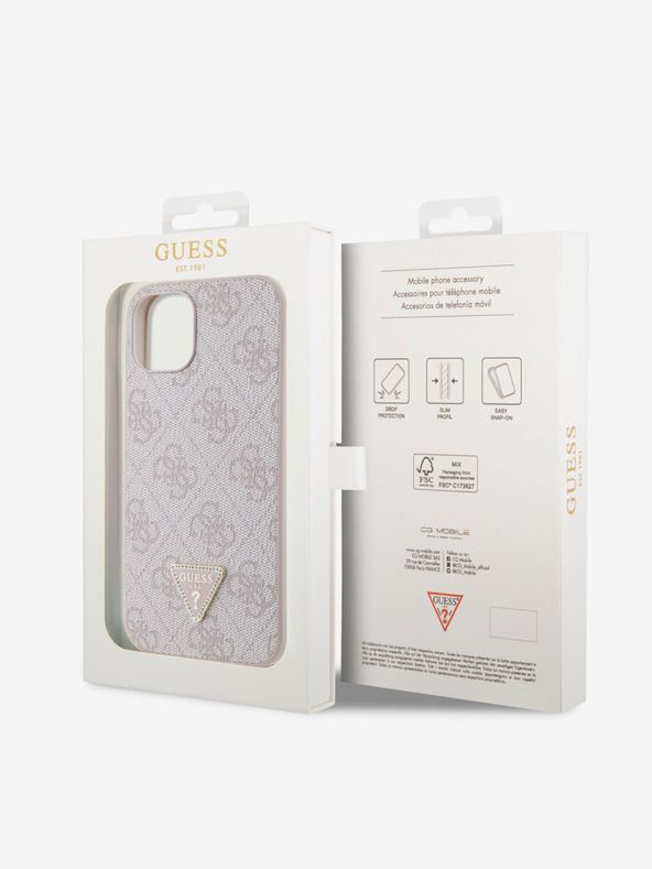 Guess Guess PU 4G Strass Triangle Metal Logo Back Cover za iPhone 15 Pink