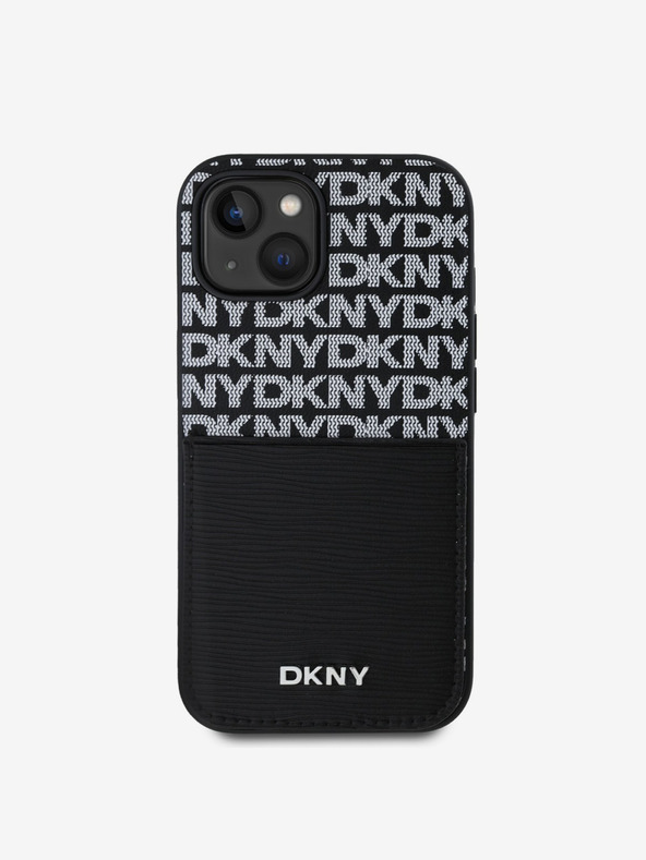 DKNY PU usnje s ponavljajočim se vzorcem žepa za kartice hrbtni ovitek za iPhone 14 črno DKNY