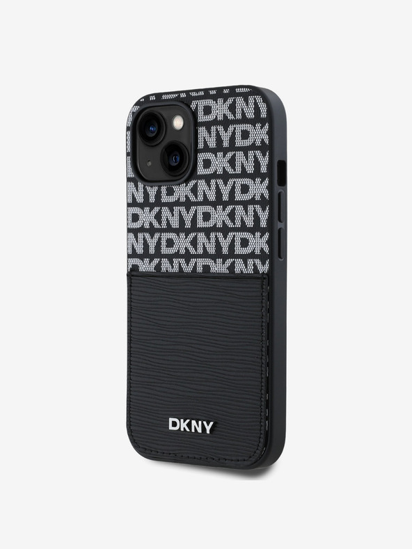 DKNY PU usnje s ponavljajočim se vzorcem žepa za kartice hrbtni ovitek za iPhone 14 črno DKNY