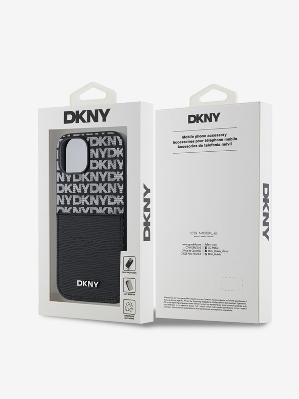 DKNY PU usnje s ponavljajočim se vzorcem žepa za kartice hrbtni ovitek za iPhone 14 črno DKNY