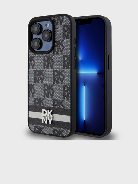 DKNY PU usnje s karirastim vzorcem in črtami Zadnji ovitek za iPhone 12/12 Pro Black DKNY