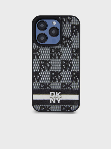 DKNY PU usnje s karirastim vzorcem in črtami Zadnji ovitek za iPhone 12/12 Pro Black DKNY