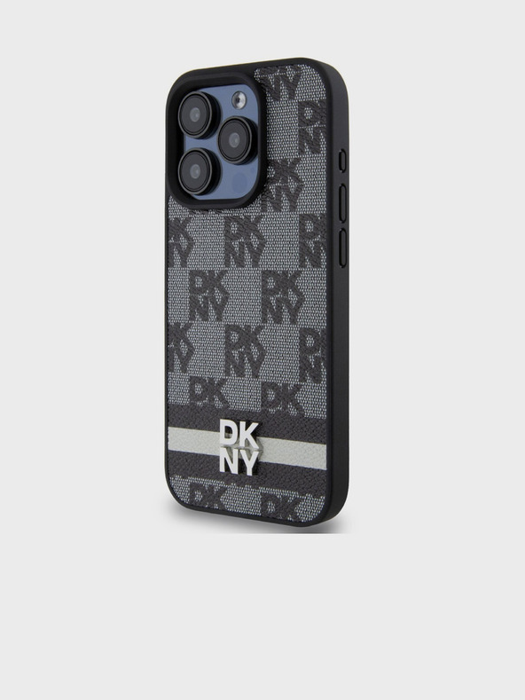 DKNY PU usnje s karirastim vzorcem in črtami Zadnji ovitek za iPhone 12/12 Pro Black DKNY