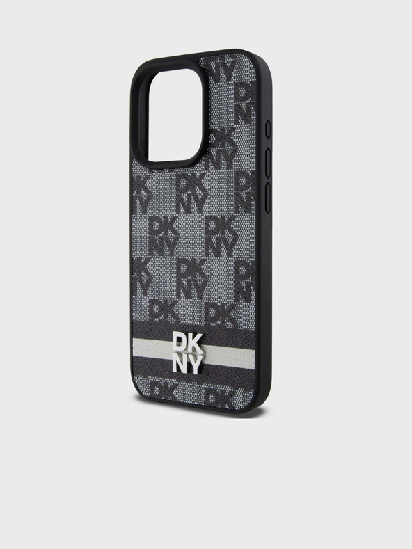DKNY PU usnje s karirastim vzorcem in črtami Zadnji ovitek za iPhone 12/12 Pro Black DKNY