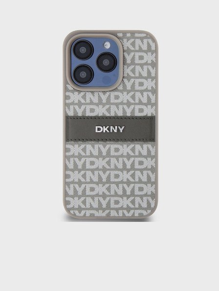 DKNY PU Leather Repeat Pattern Tonal Stripe Back Cover za iPhone 14 Pro Max Beige DKNY