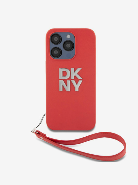 DKNY PU usnje Stack Logo Wrist Strap Back Cover za iPhone 14 Pro Max Red DKNY