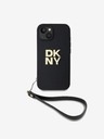 DKNY PU Leather Stack Logo Wrist Strap Back Cover za iPhone 15 Black DKNY