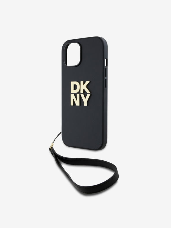 DKNY PU Leather Stack Logo Wrist Strap Back Cover za iPhone 15 Black DKNY