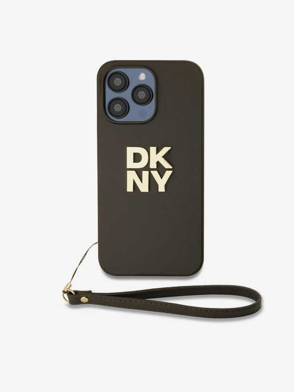 DKNY PU Leather Stack Logo Wrist Strap Back Cover za iPhone 15 Pro Max Brown DKNY